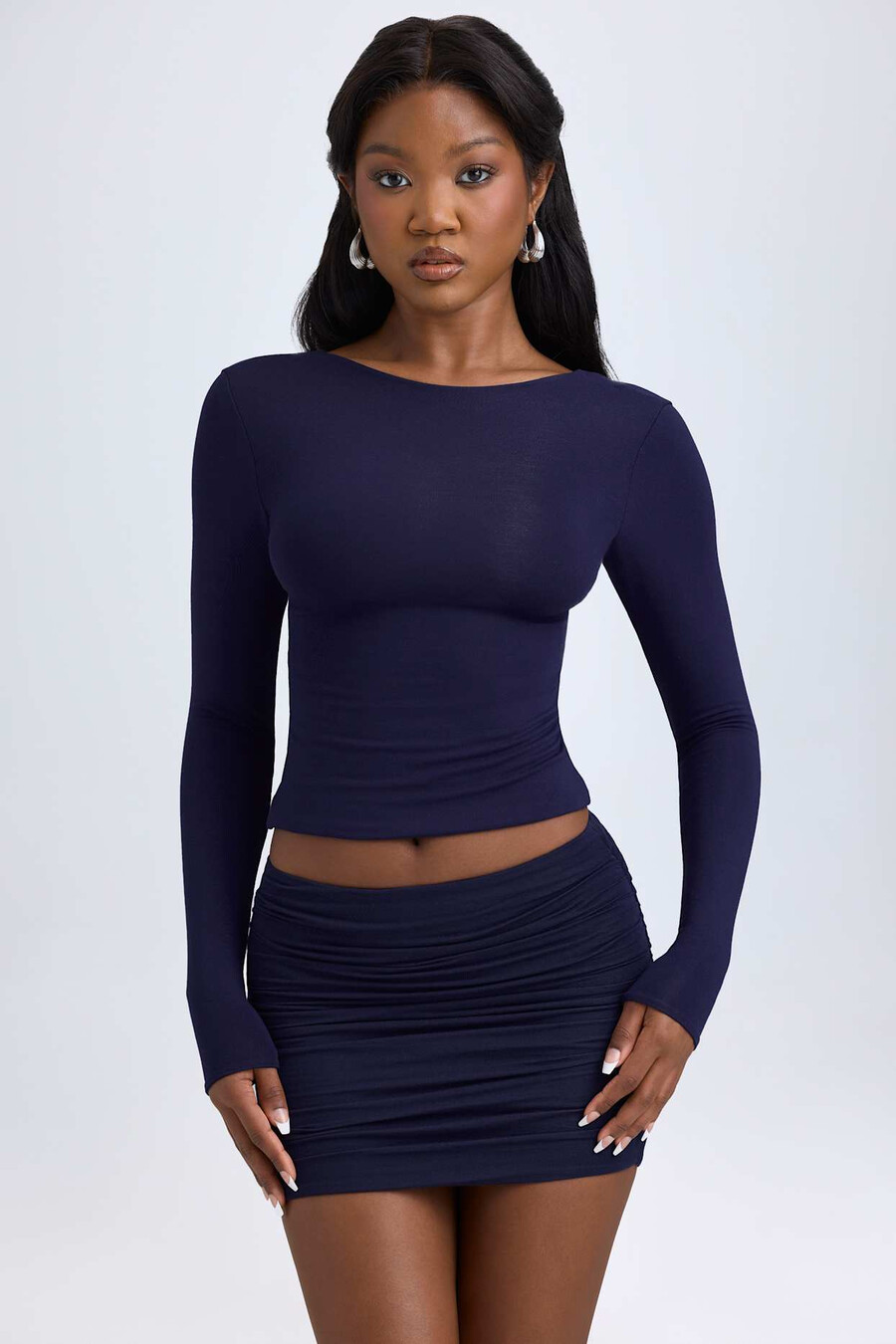 Μίνι ψηλή φούστα modal ruched σε true navy