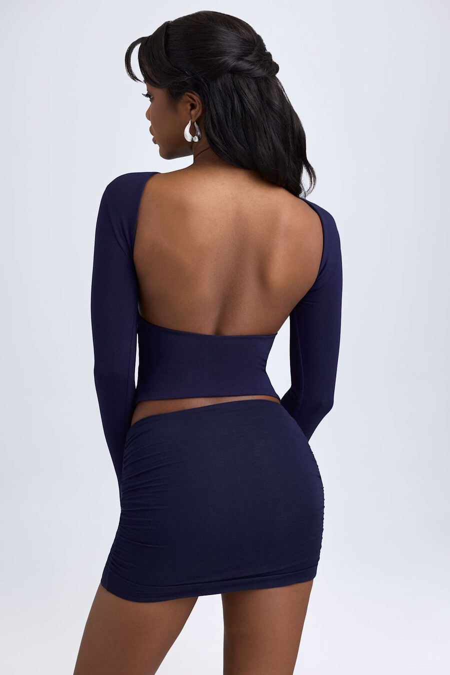 Μίνι ψηλή φούστα modal ruched σε true navy