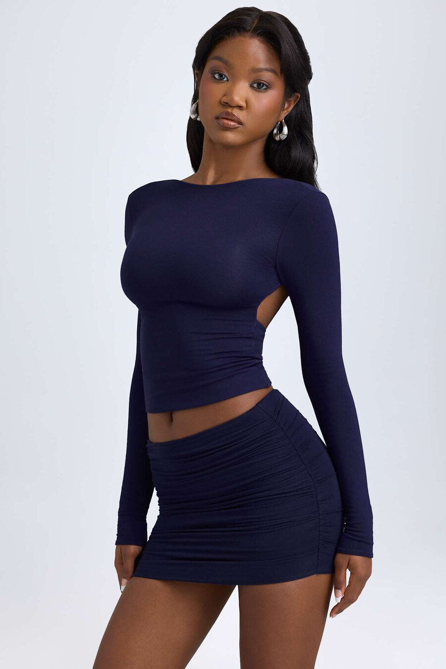 Μίνι ψηλή φούστα modal ruched σε true navy