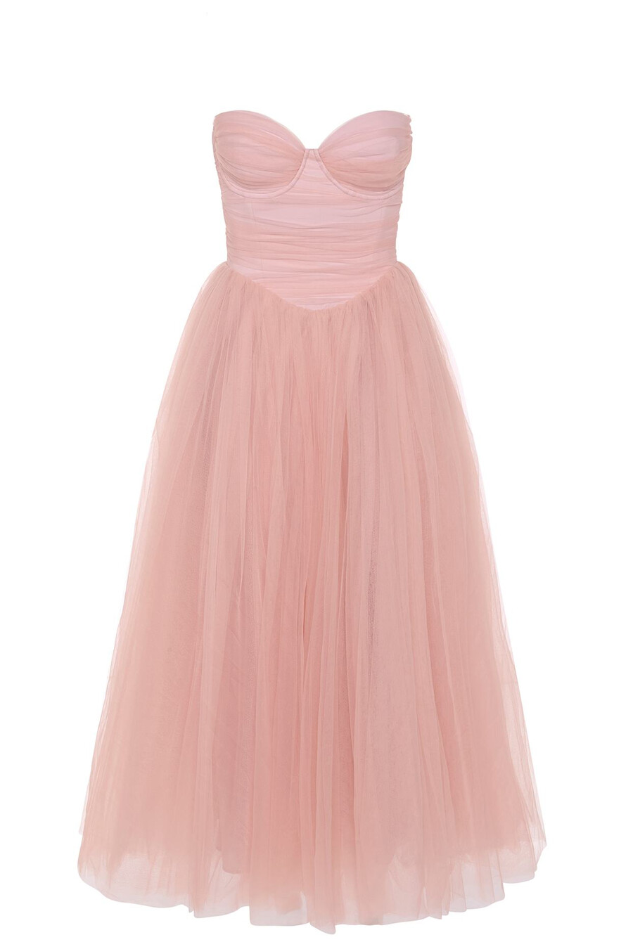 Φόρεμα midaxi από τούλι με κορσέ σε χρώμα dusty rose