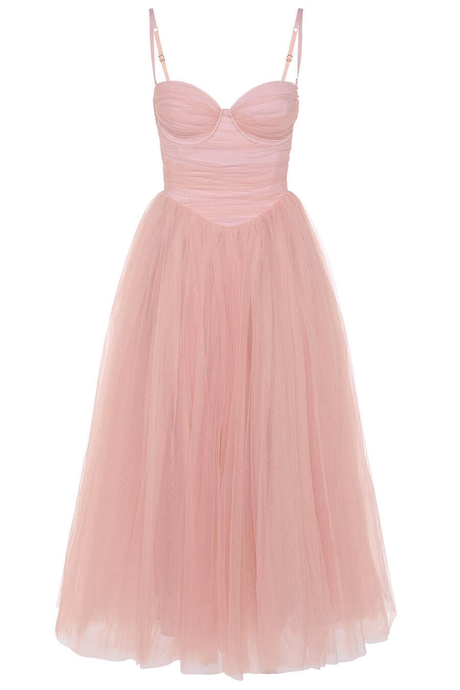 Φόρεμα midaxi από τούλι με κορσέ σε χρώμα dusty rose