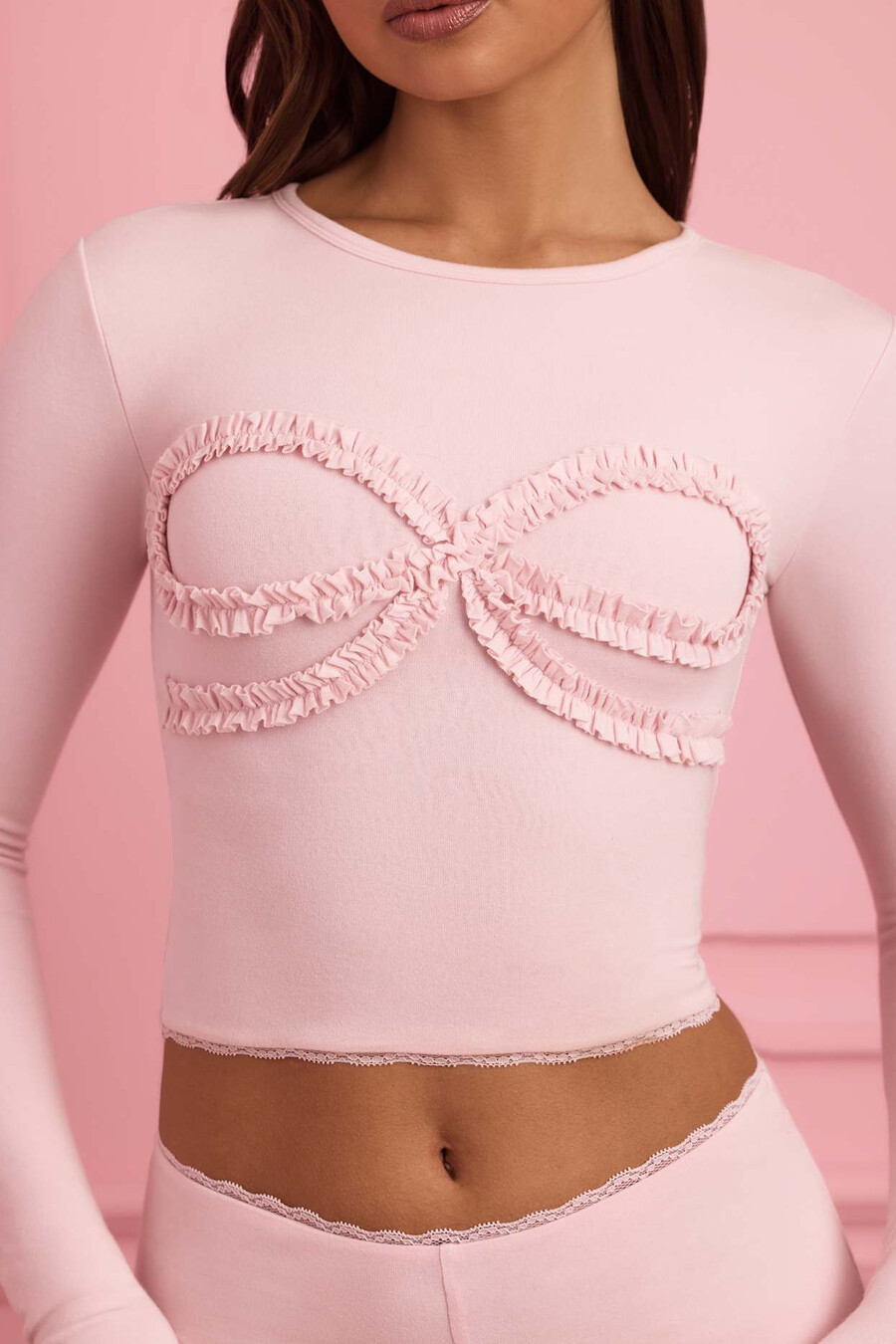 Πιτζάμα με απλικέ δαντέλα σε χρώμα baby pink