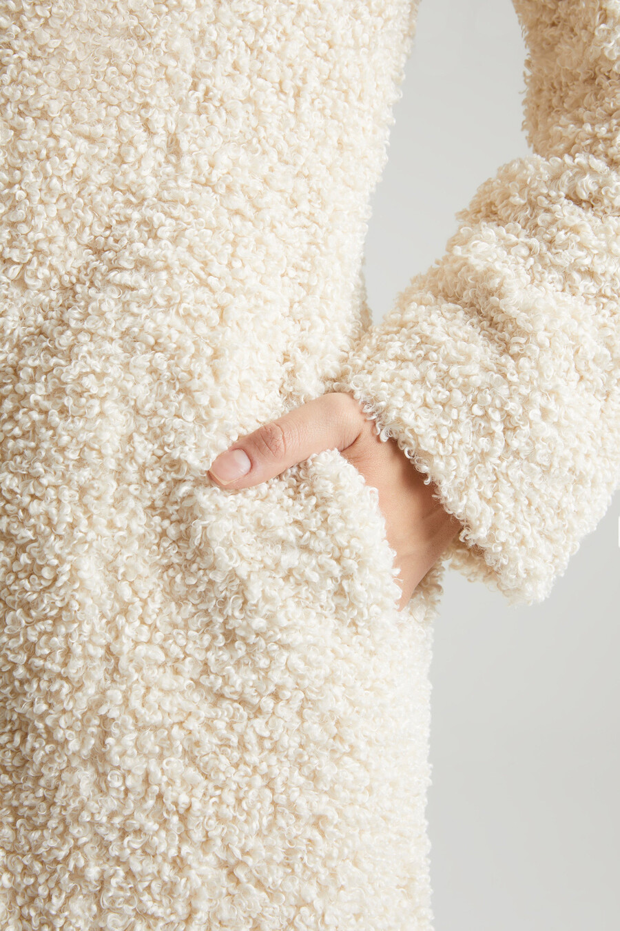 Μακρύ παλτό shearling σε κρεμ χρώμα