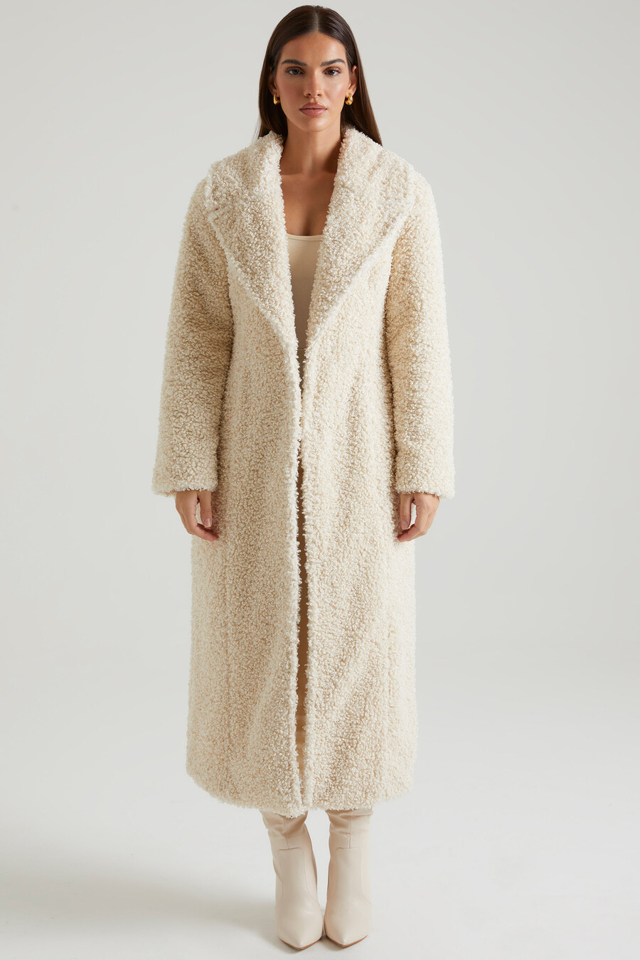 Μακρύ παλτό shearling σε κρεμ χρώμα