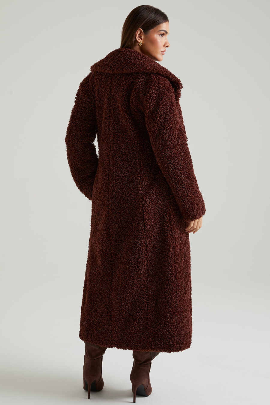 Μακρύ παλτό shearling σε καφέ χρώμα