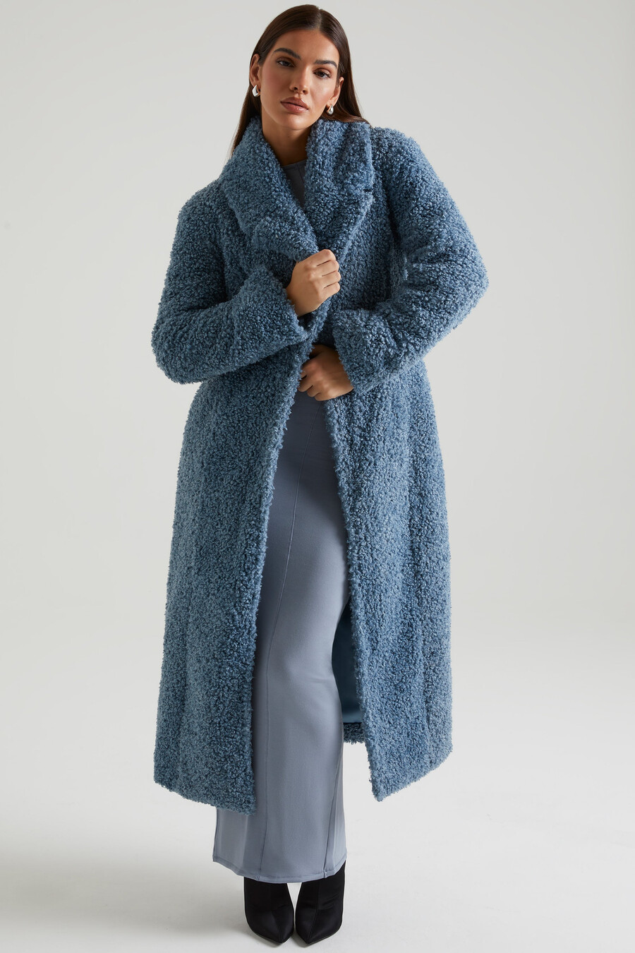 Μακρύ παλτό shearling σε μπλε χρώμα