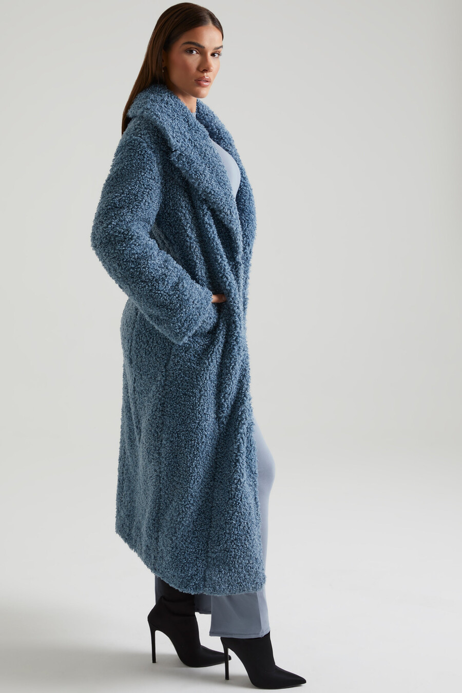 Μακρύ παλτό shearling σε μπλε χρώμα
