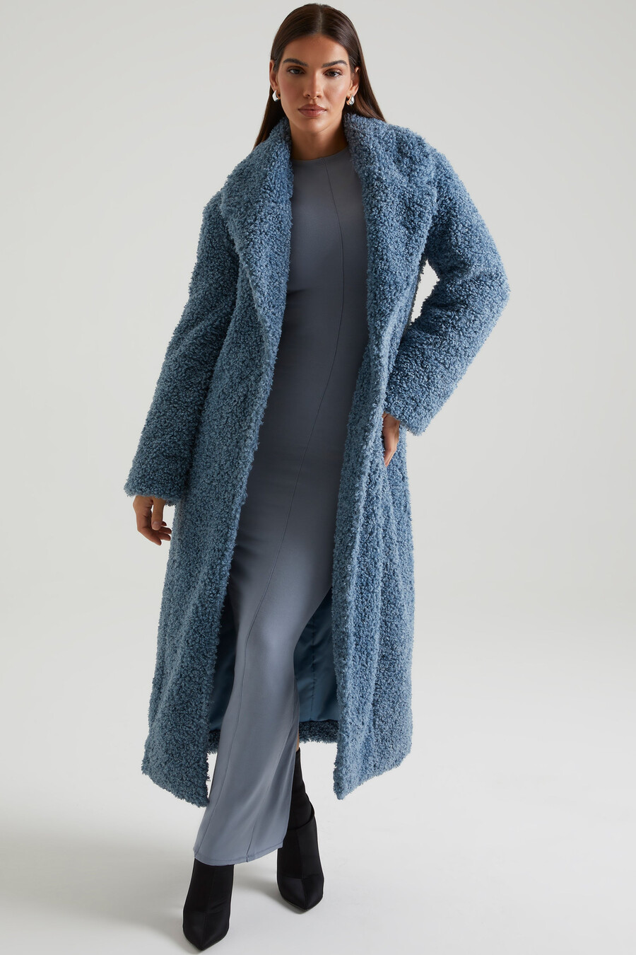 Μακρύ παλτό shearling σε μπλε χρώμα