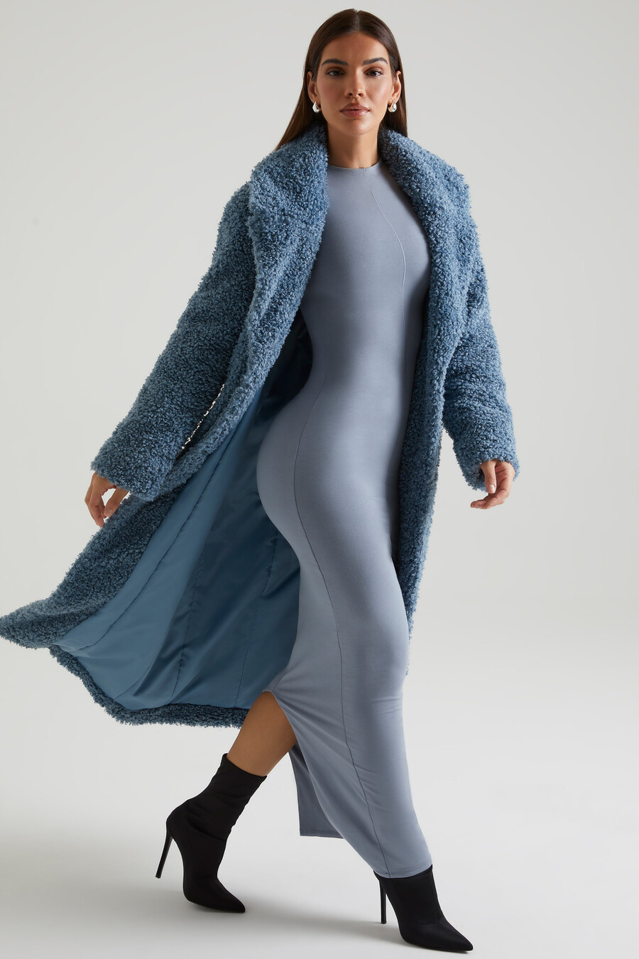 Μακρύ παλτό shearling σε μπλε χρώμα