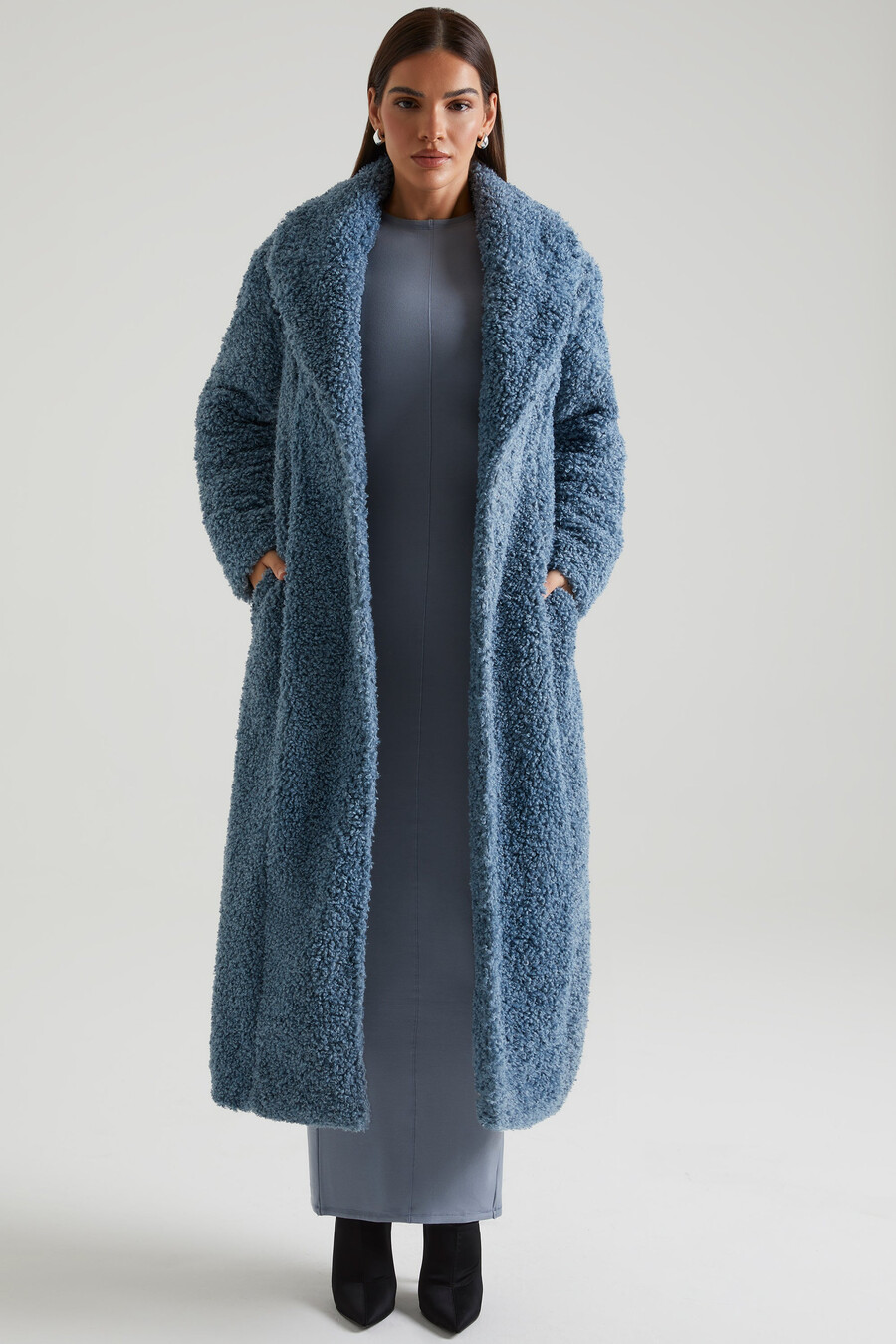 Μακρύ παλτό shearling σε μπλε χρώμα