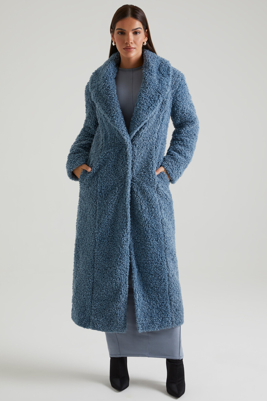 Μακρύ παλτό shearling σε μπλε χρώμα