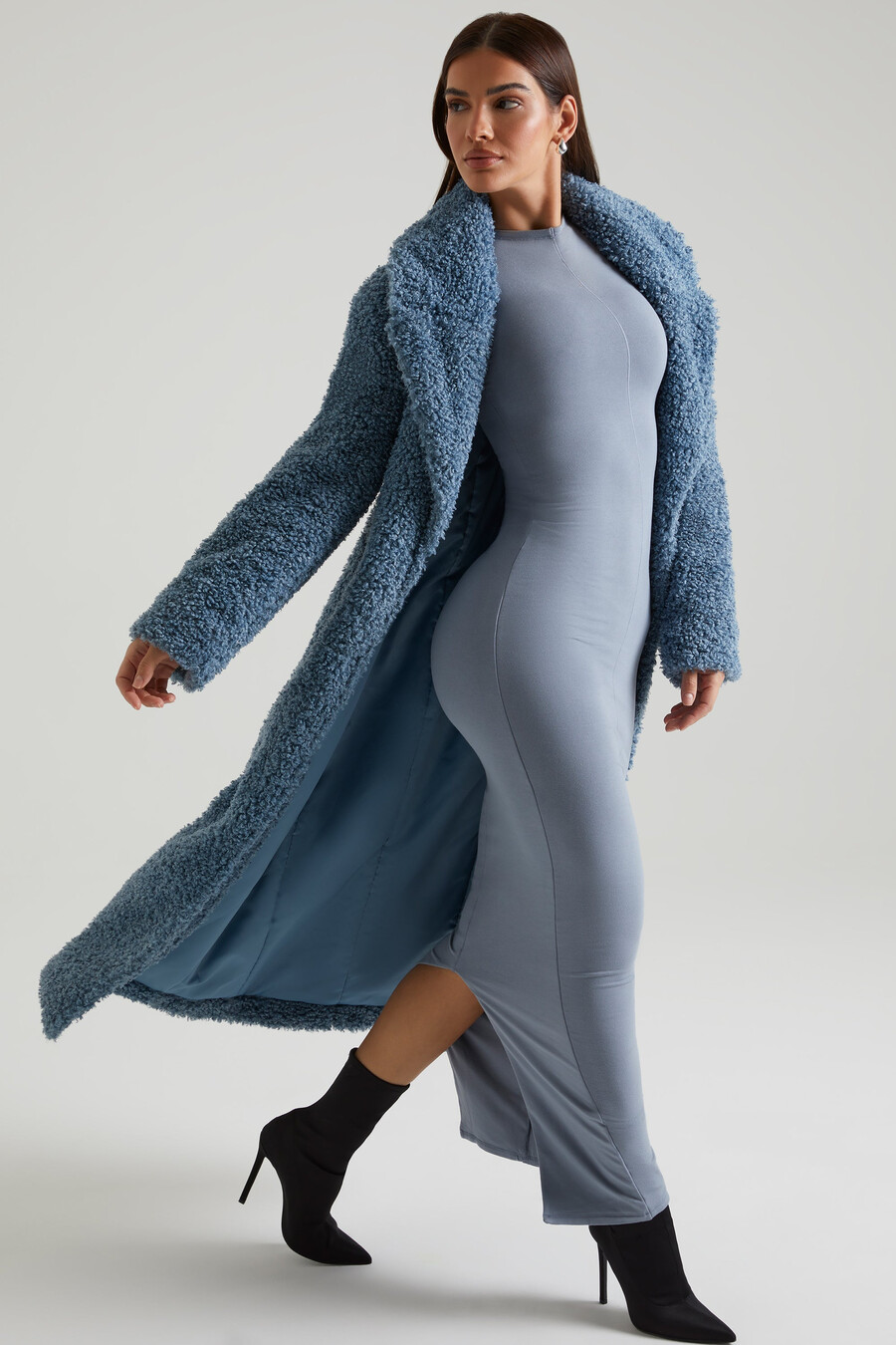 Μακρύ παλτό shearling σε μπλε χρώμα