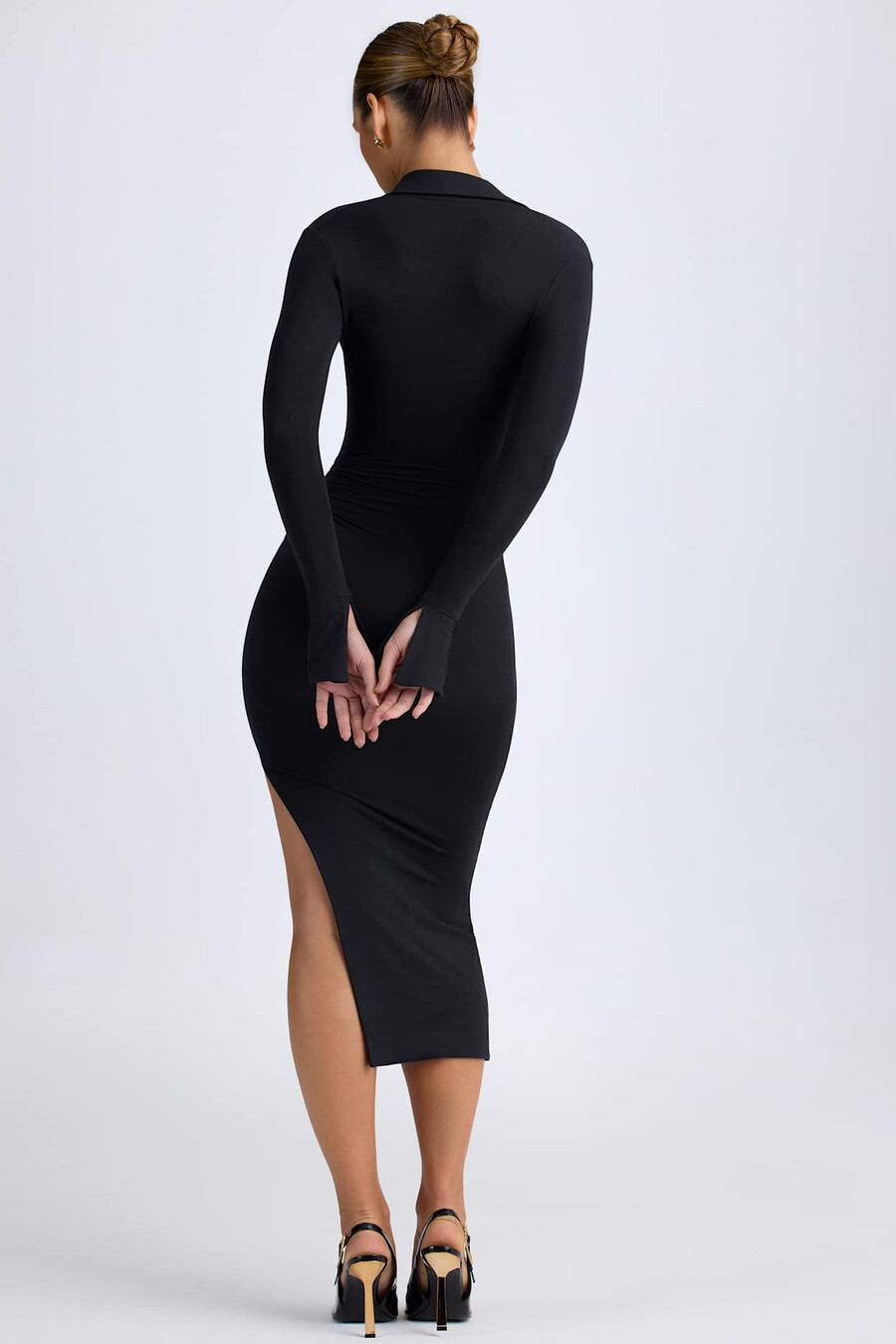 Φόρεμα midaxi με v-neck από modal σε Μαύρο χρώμα
