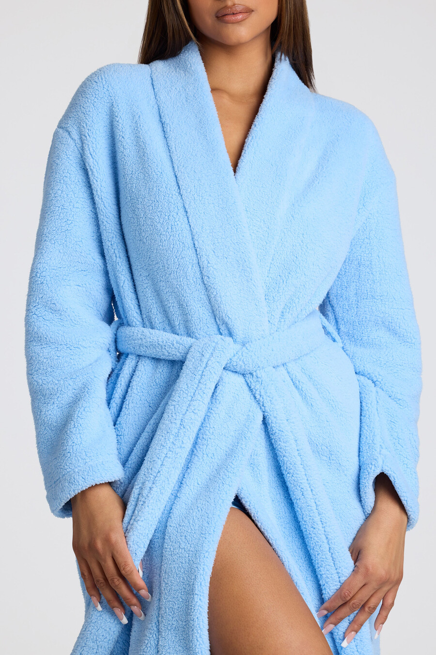Ρόμπα από φλις με δέσιμο μπροστά σε χρώμα baby blue