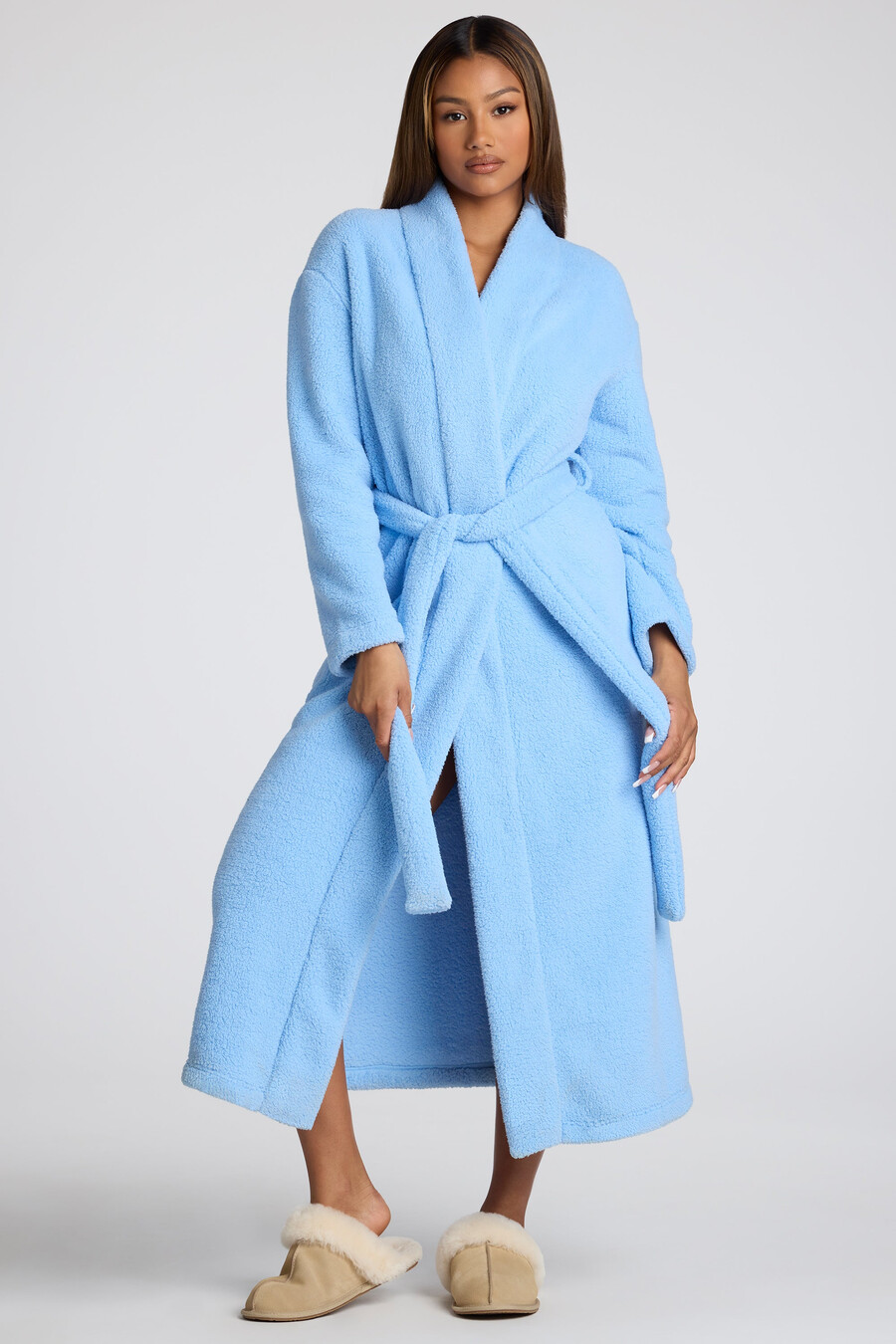 Ρόμπα από φλις με δέσιμο μπροστά σε χρώμα baby blue