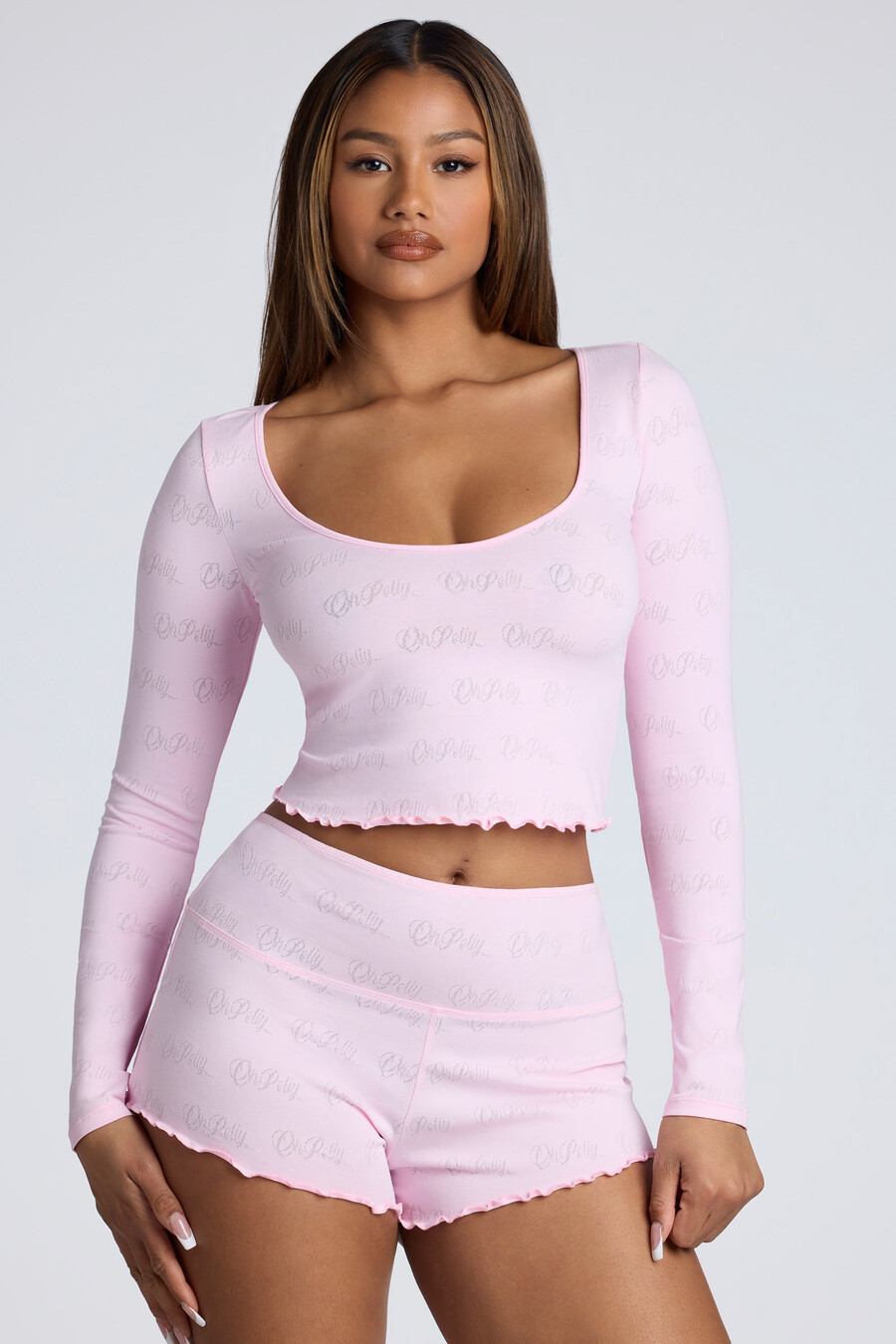 Μίνι σορτς με ψηλόμεσο pointelle σε χρώμα baby pink
