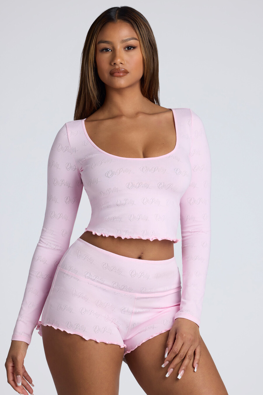 Μίνι σορτς με ψηλόμεσο pointelle σε χρώμα baby pink