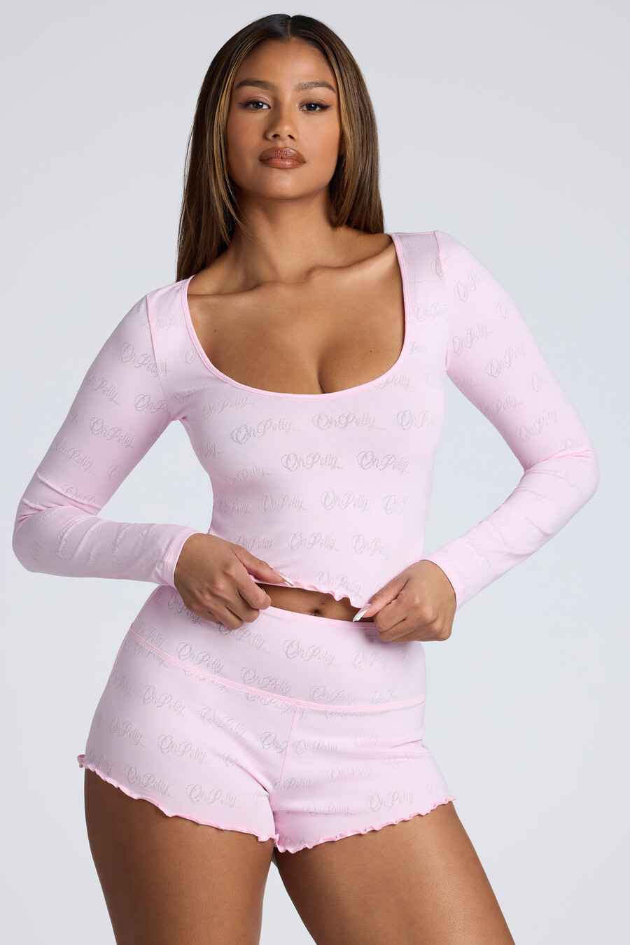 Μίνι σορτς με ψηλόμεσο pointelle σε χρώμα baby pink