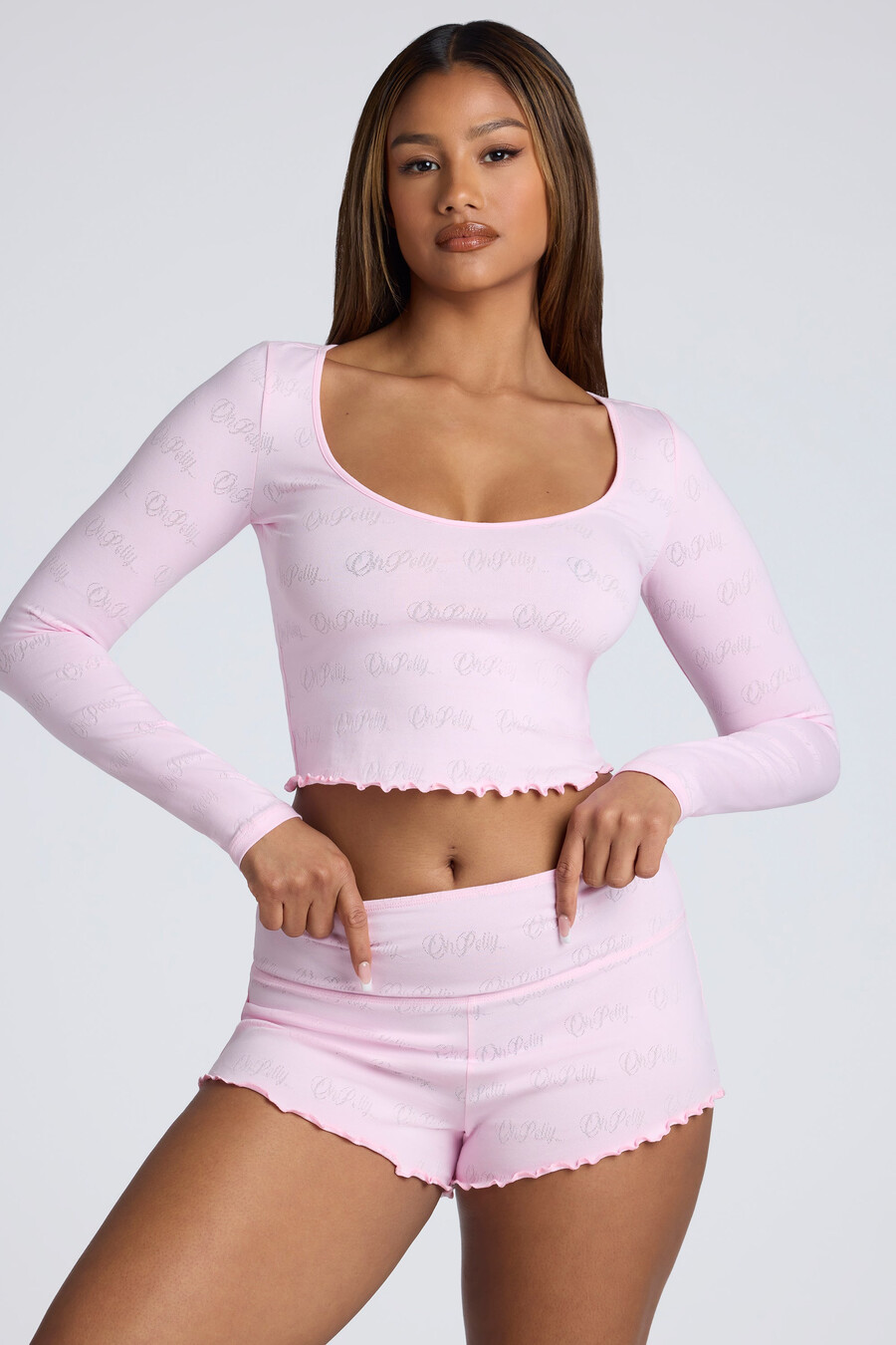 Μίνι σορτς με ψηλόμεσο pointelle σε χρώμα baby pink