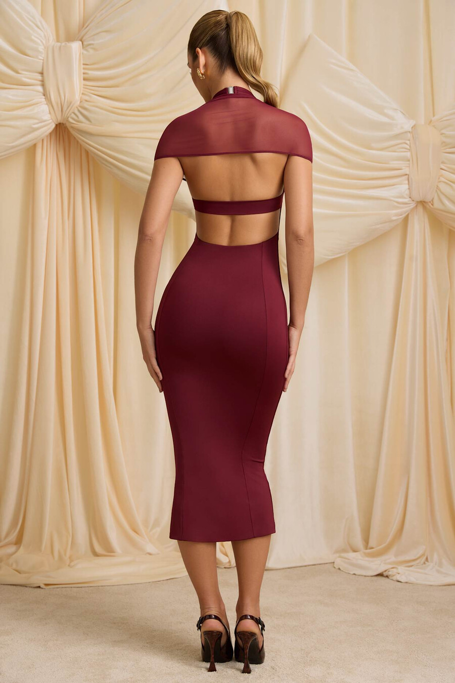 Φόρεμα midaxi από slinky jersey με Ανοιχτή Πλάτη σε Κόκκινο του Κρασιού
