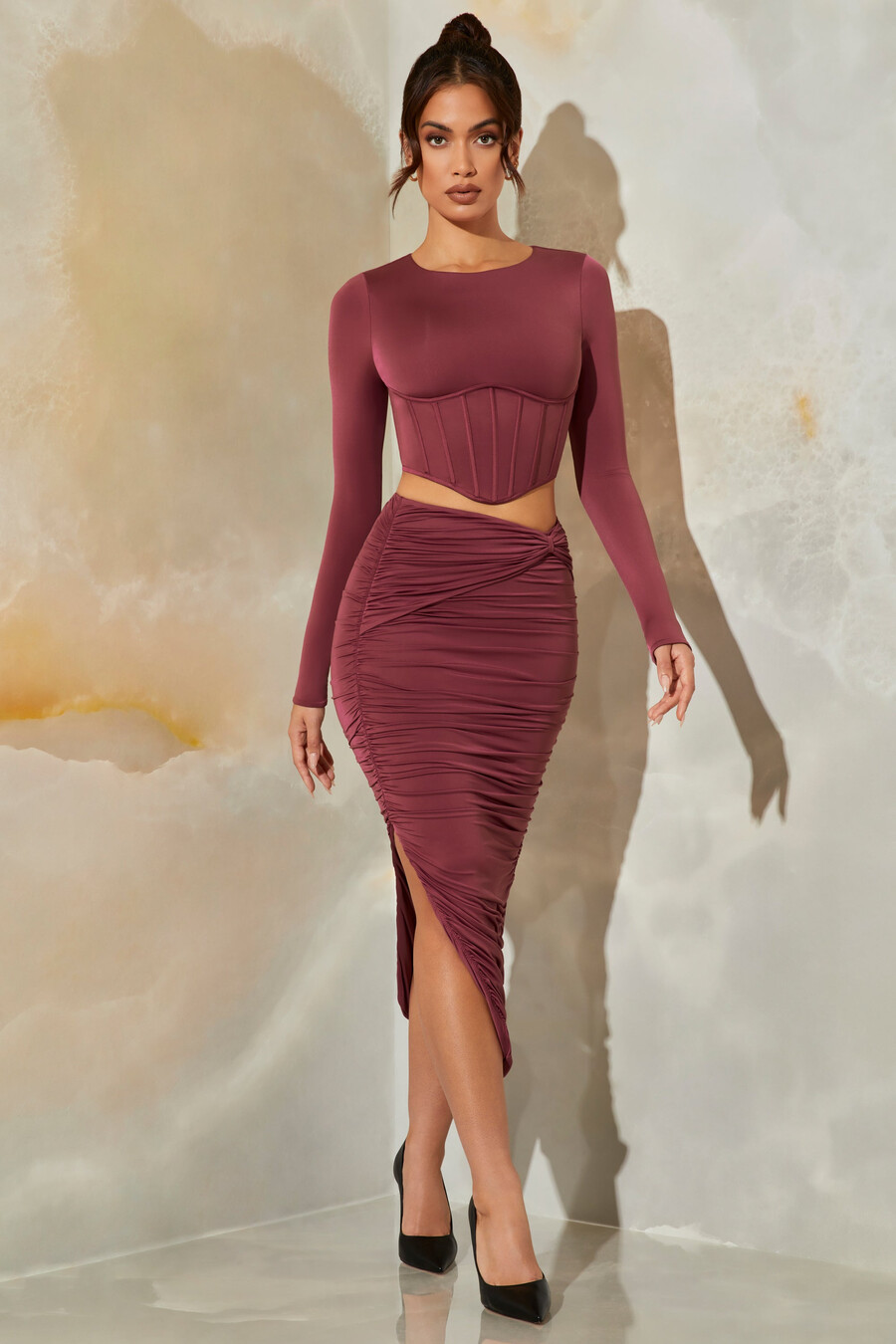 ruched maxi Φούστα σε dark mauve