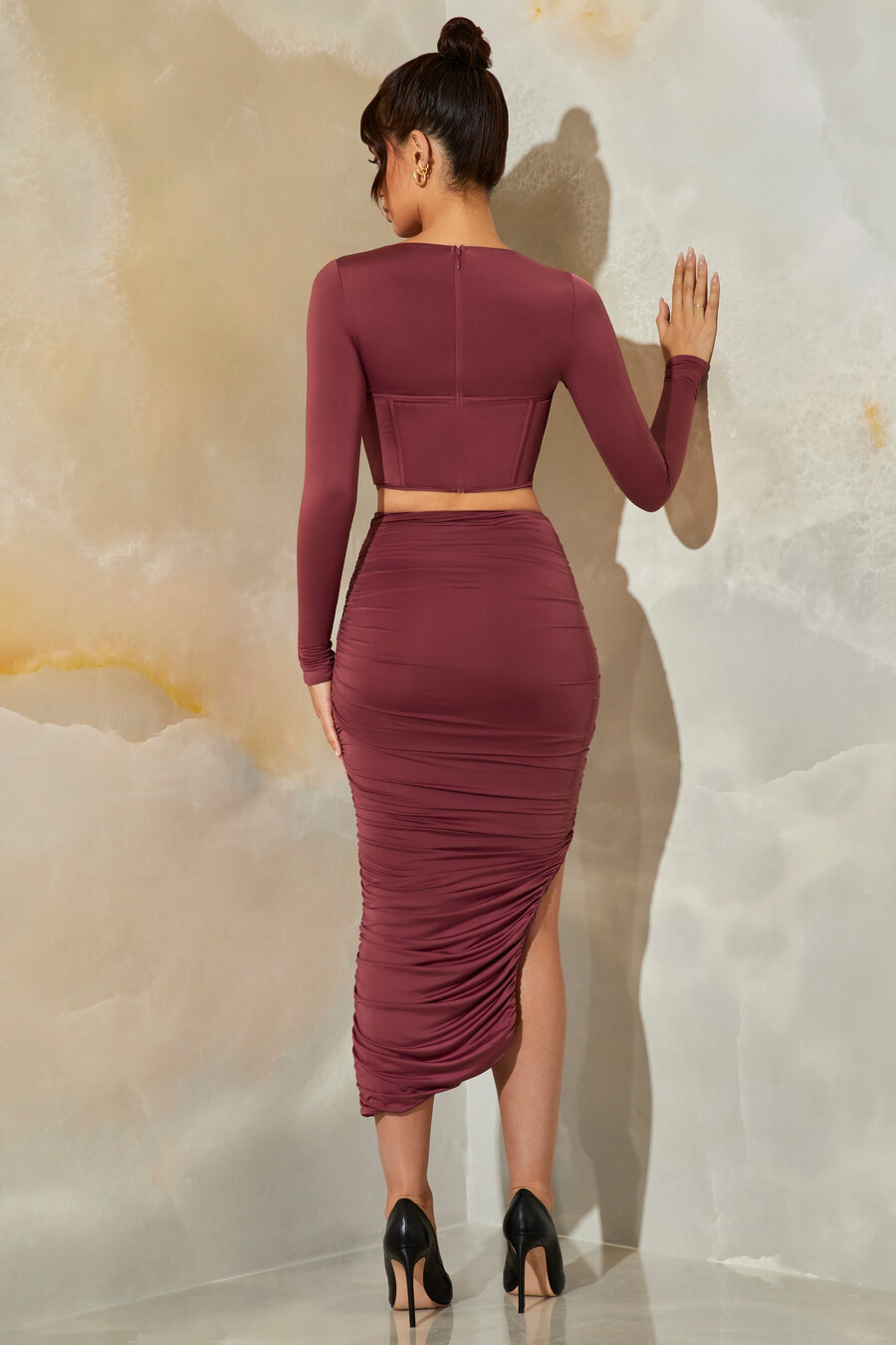 ruched maxi Φούστα σε dark mauve