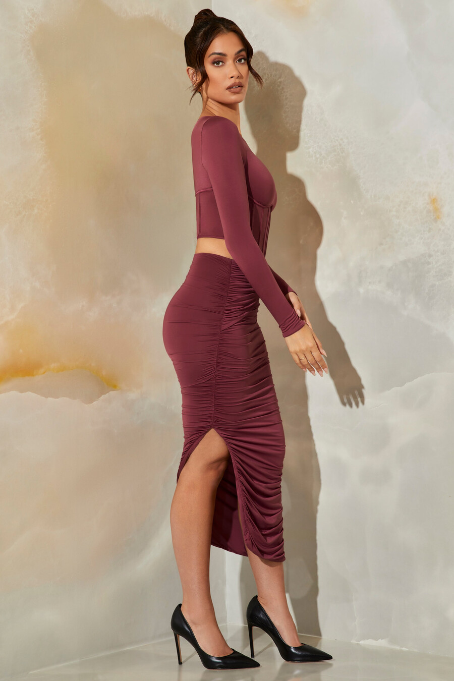 ruched maxi Φούστα σε dark mauve