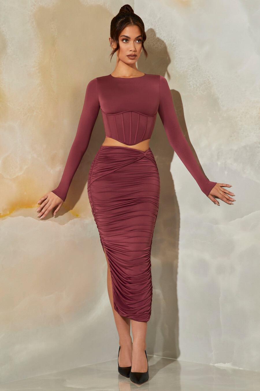 ruched maxi Φούστα σε dark mauve