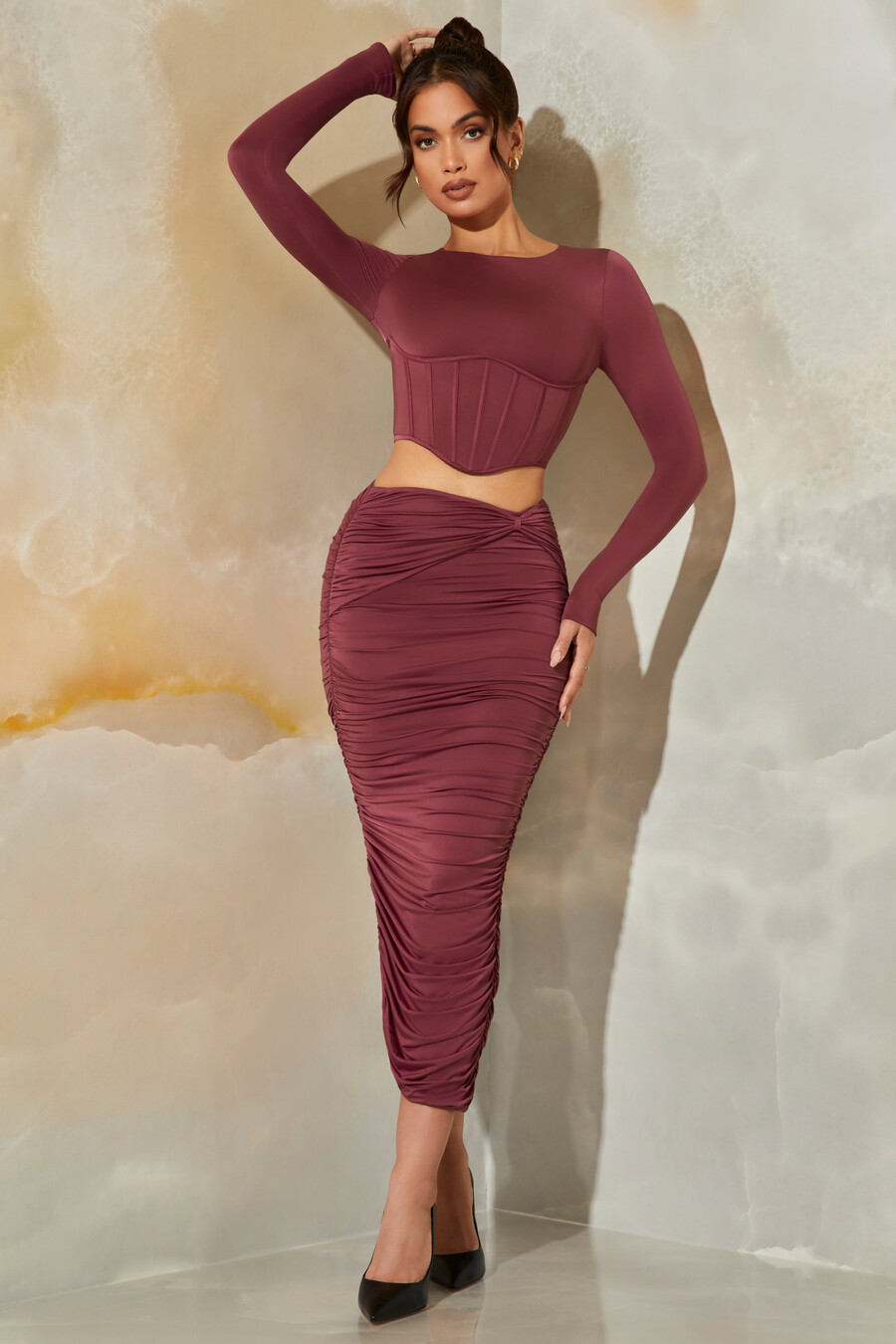 ruched maxi Φούστα σε dark mauve