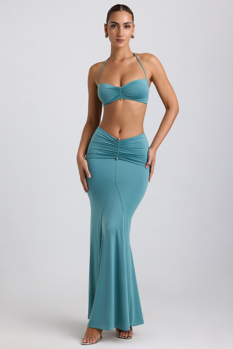 Φούστα slinky jersey με λεπτομέρειες υλικού σε χρώμα sea green
