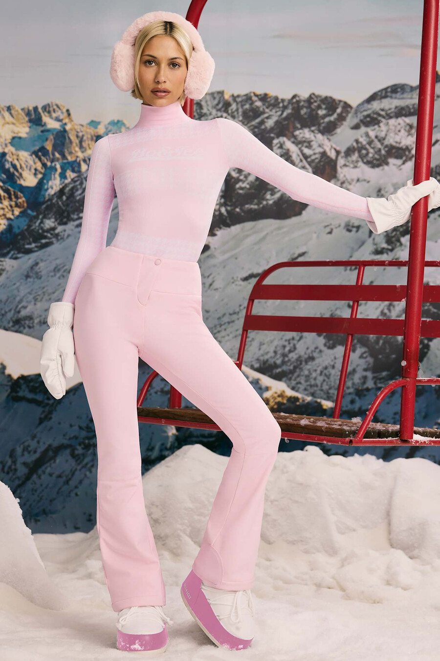 Κορμάκι super sculpt χωρίς ραφές houndstooth σε παστέλ ροζ χρώμα