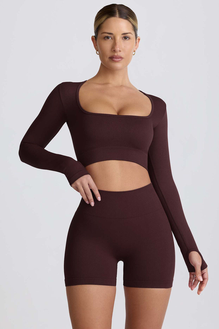 super sculpt Μακρυμάνικο crop top χωρίς ραφές σε Σοκολά χρώμα