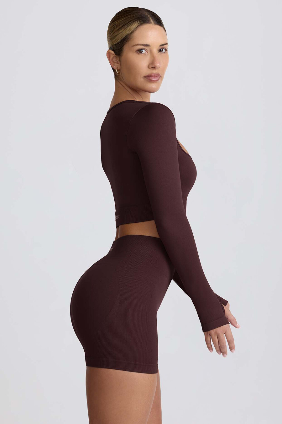 super sculpt Μακρυμάνικο crop top χωρίς ραφές σε Σοκολά χρώμα
