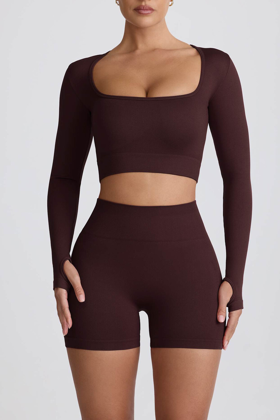 super sculpt Μακρυμάνικο crop top χωρίς ραφές σε Σοκολά χρώμα