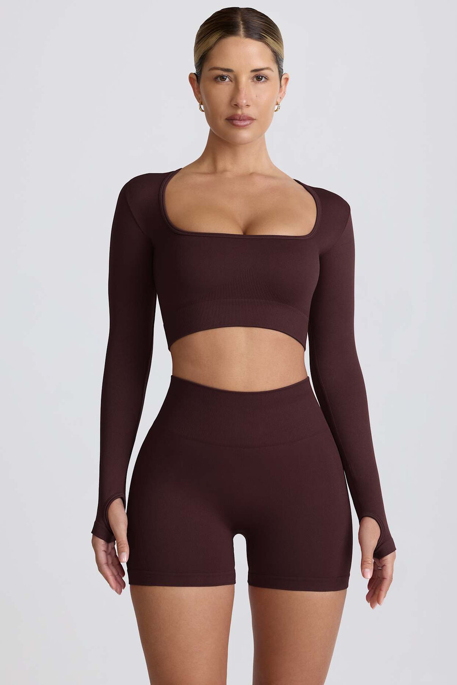 super sculpt Μακρυμάνικο crop top χωρίς ραφές σε Σοκολά χρώμα