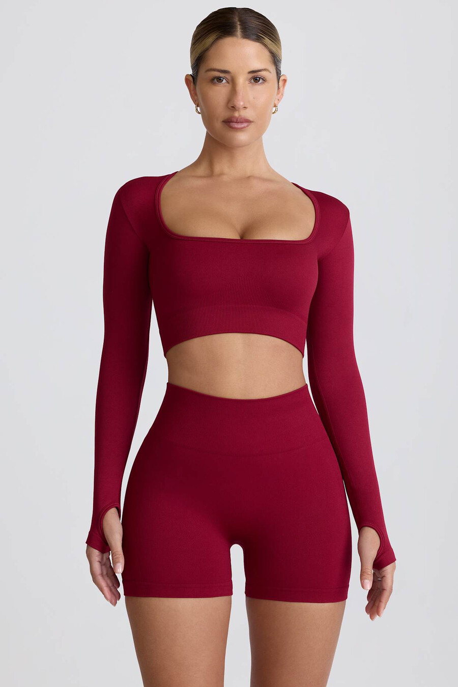 super sculpt Μακρυμάνικο crop top χωρίς ραφές σε μπορντό χρώμα