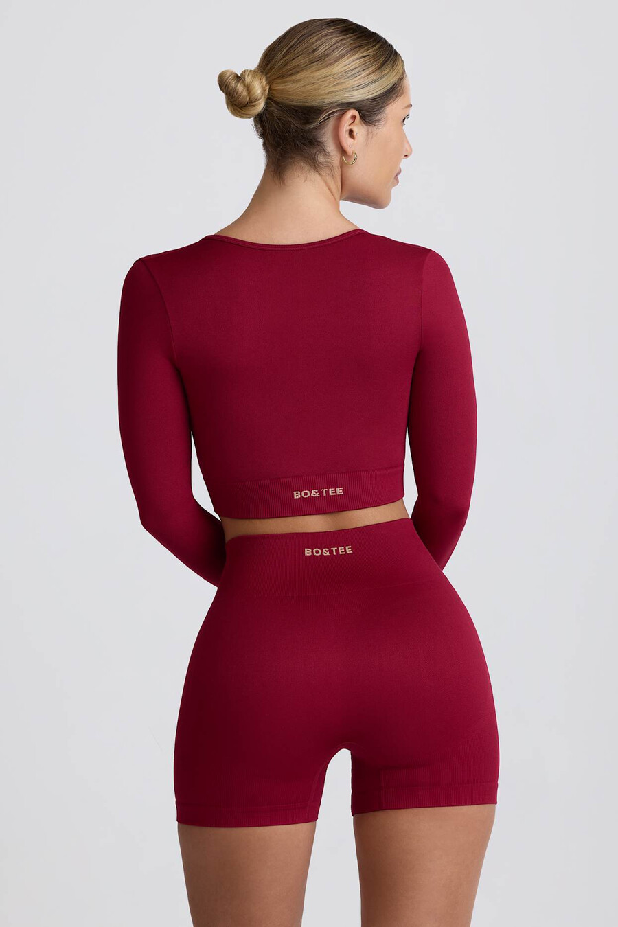 super sculpt Μακρυμάνικο crop top χωρίς ραφές σε μπορντό χρώμα