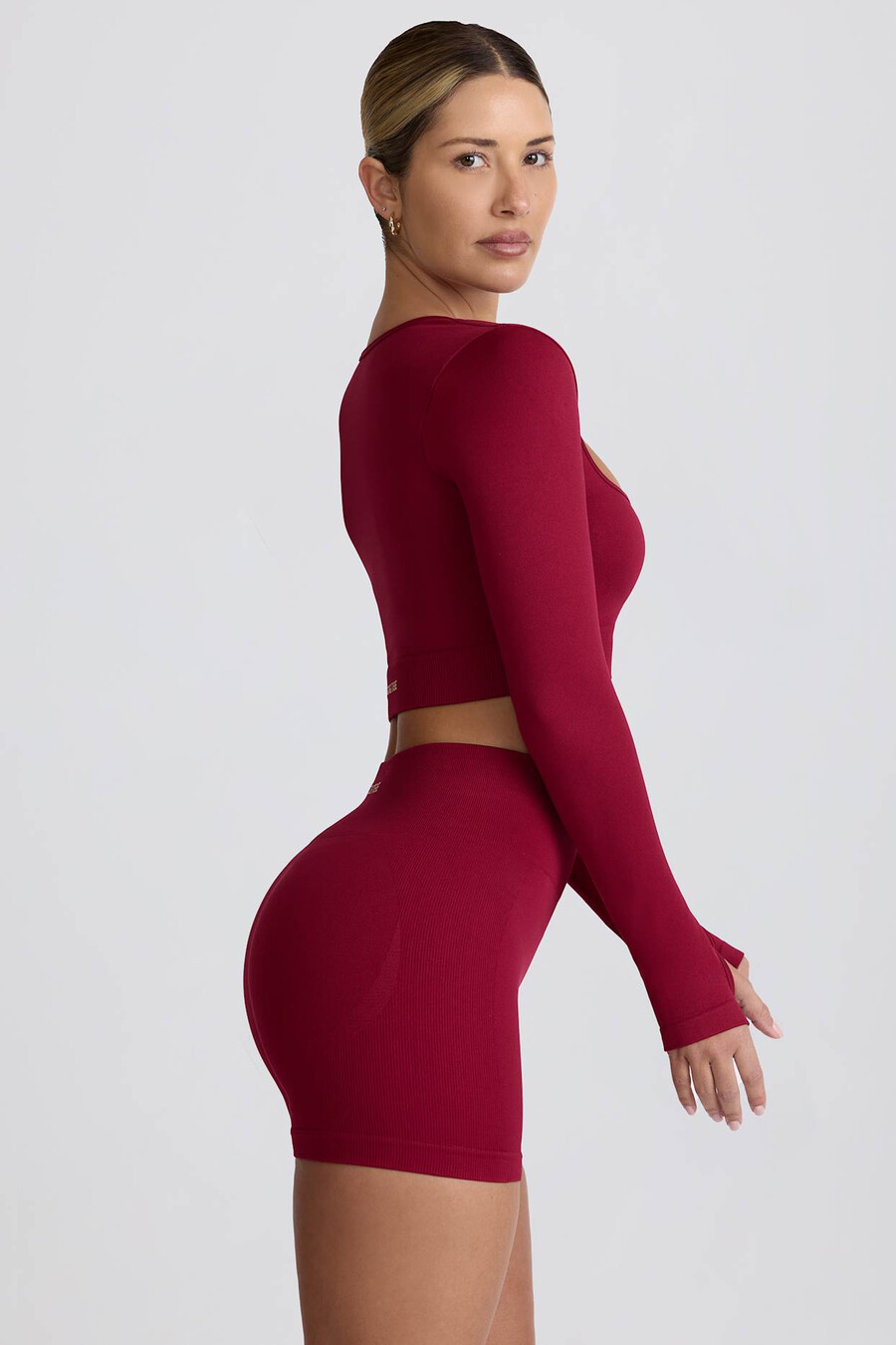 super sculpt Μακρυμάνικο crop top χωρίς ραφές σε μπορντό χρώμα