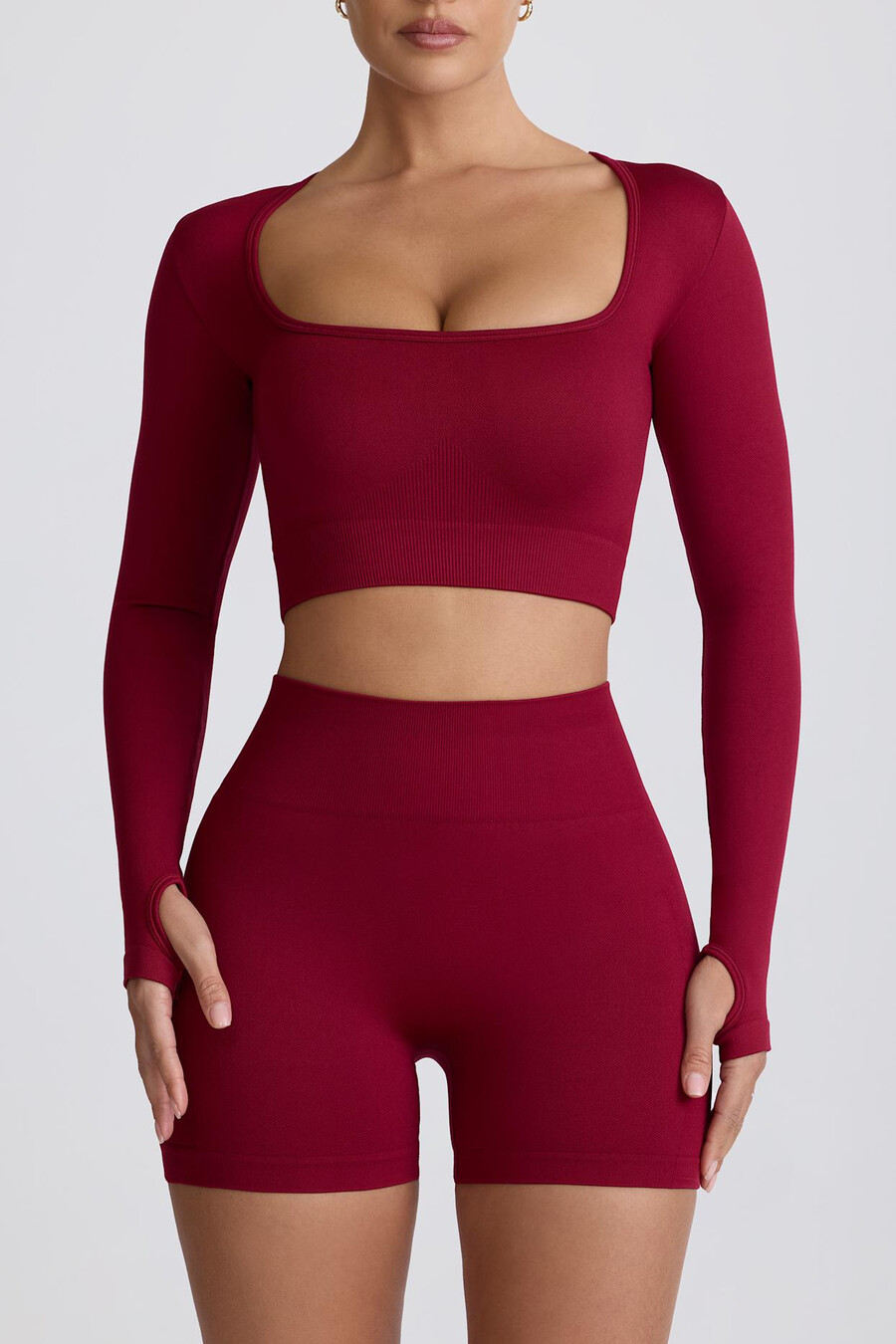 super sculpt Μακρυμάνικο crop top χωρίς ραφές σε μπορντό χρώμα