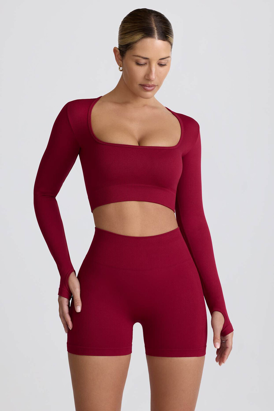 super sculpt Μακρυμάνικο crop top χωρίς ραφές σε μπορντό χρώμα