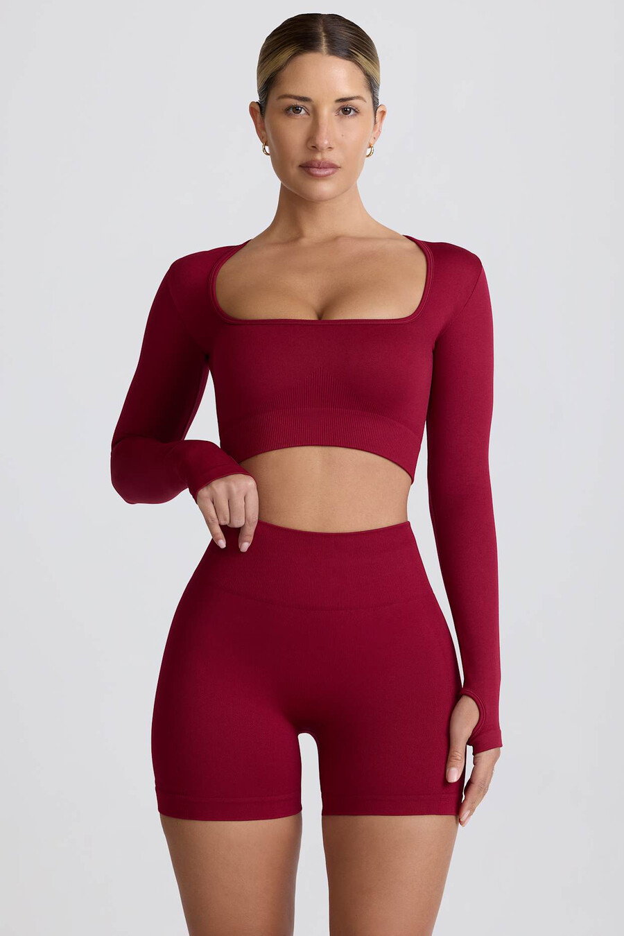 super sculpt Μακρυμάνικο crop top χωρίς ραφές σε μπορντό χρώμα