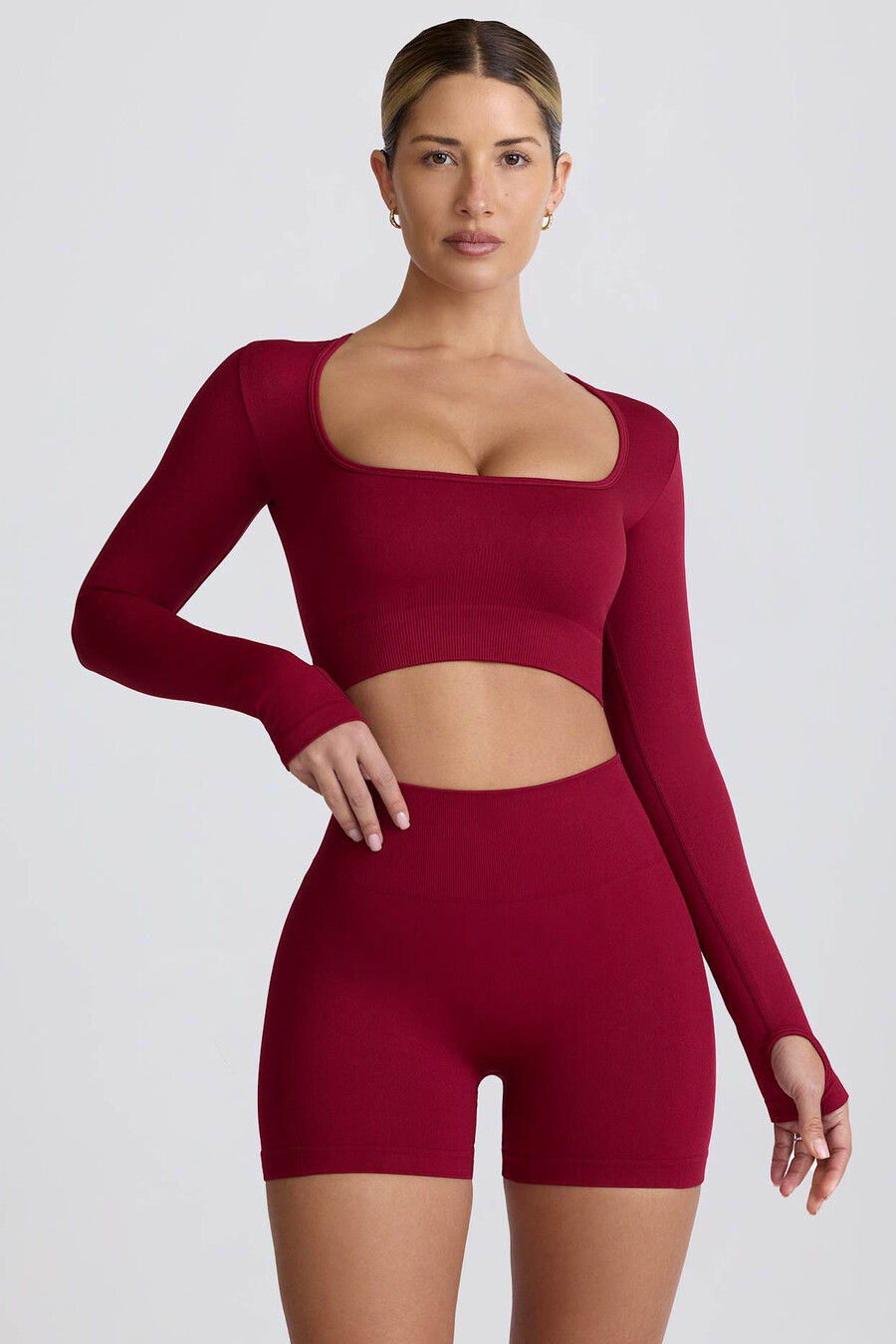 super sculpt Μακρυμάνικο crop top χωρίς ραφές σε μπορντό χρώμα