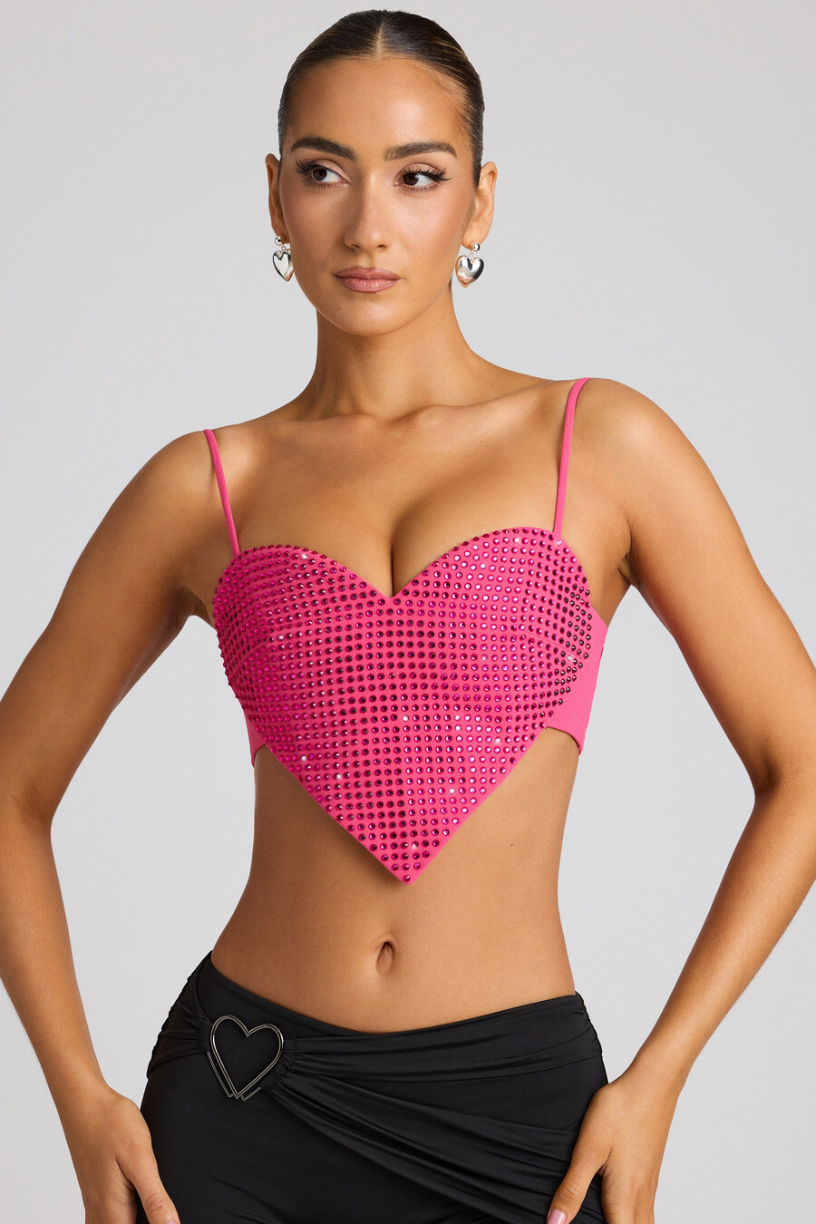 crop top με διακοσμητική λεπτομέρεια καρδιάς σε ματζέντα χρώμα
