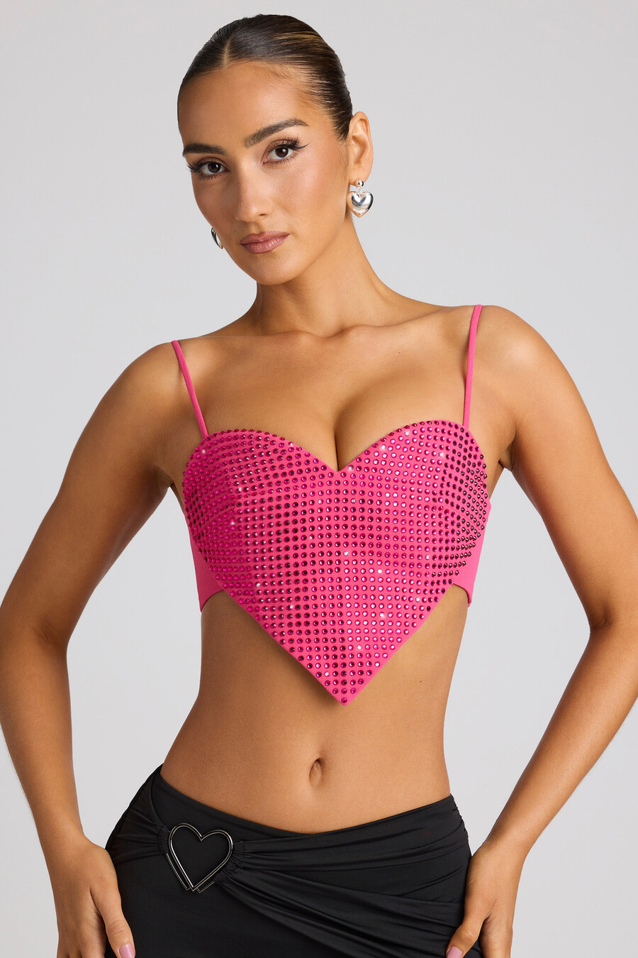 crop top με διακοσμητική λεπτομέρεια καρδιάς σε ματζέντα χρώμα