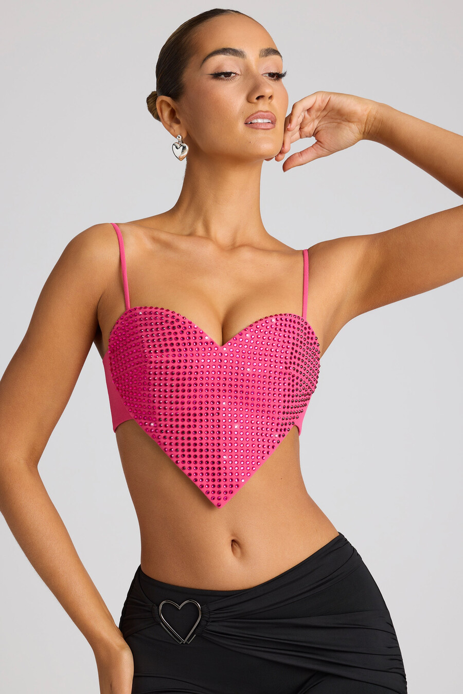crop top με διακοσμητική λεπτομέρεια καρδιάς σε ματζέντα χρώμα
