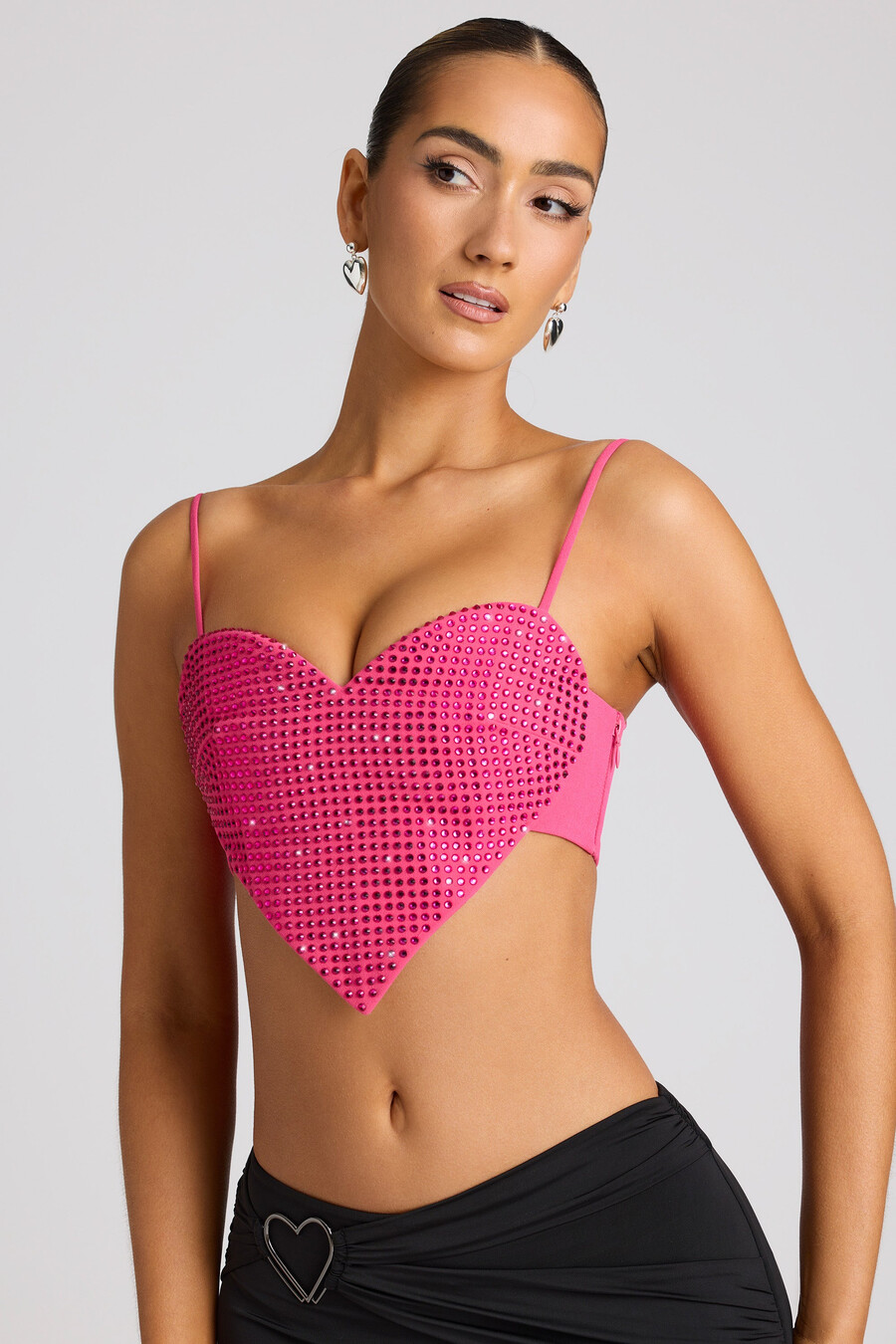 crop top με διακοσμητική λεπτομέρεια καρδιάς σε ματζέντα χρώμα