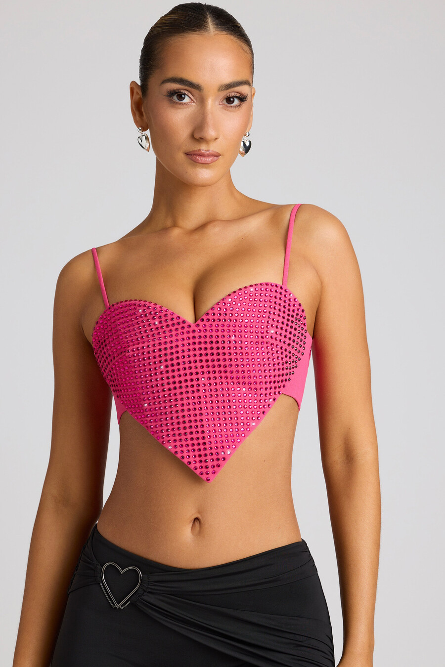 crop top με διακοσμητική λεπτομέρεια καρδιάς σε ματζέντα χρώμα