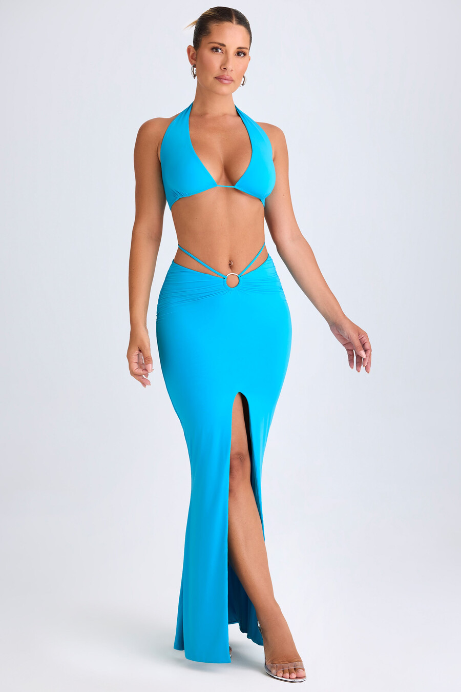 crop top με ντεκολτέ και βαθύ ντεκολτέ σε χρώμα aqua blue