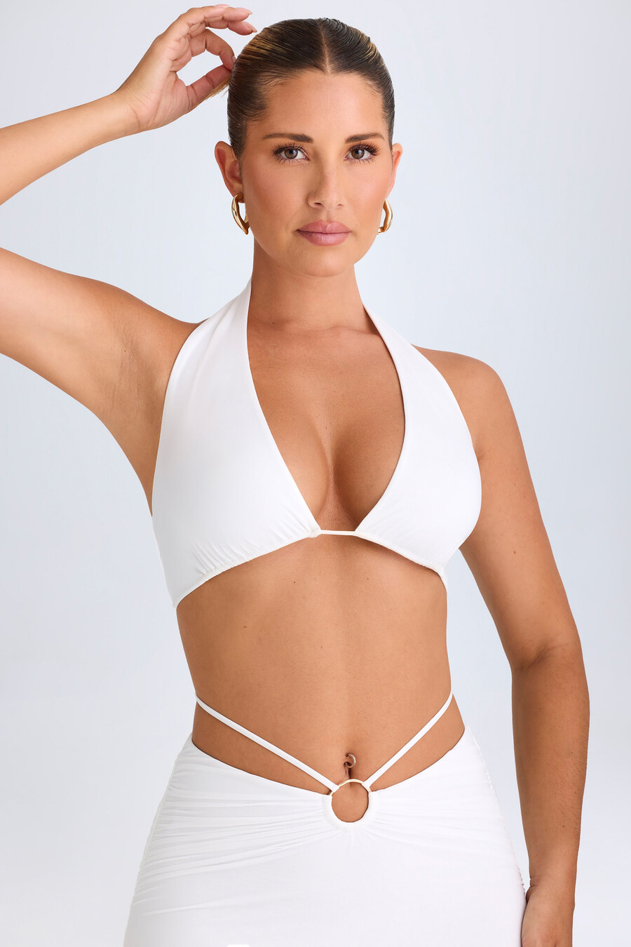 crop top με ντεκολτέ και βαθύ ντεκολτέ σε λευκό χρώμα