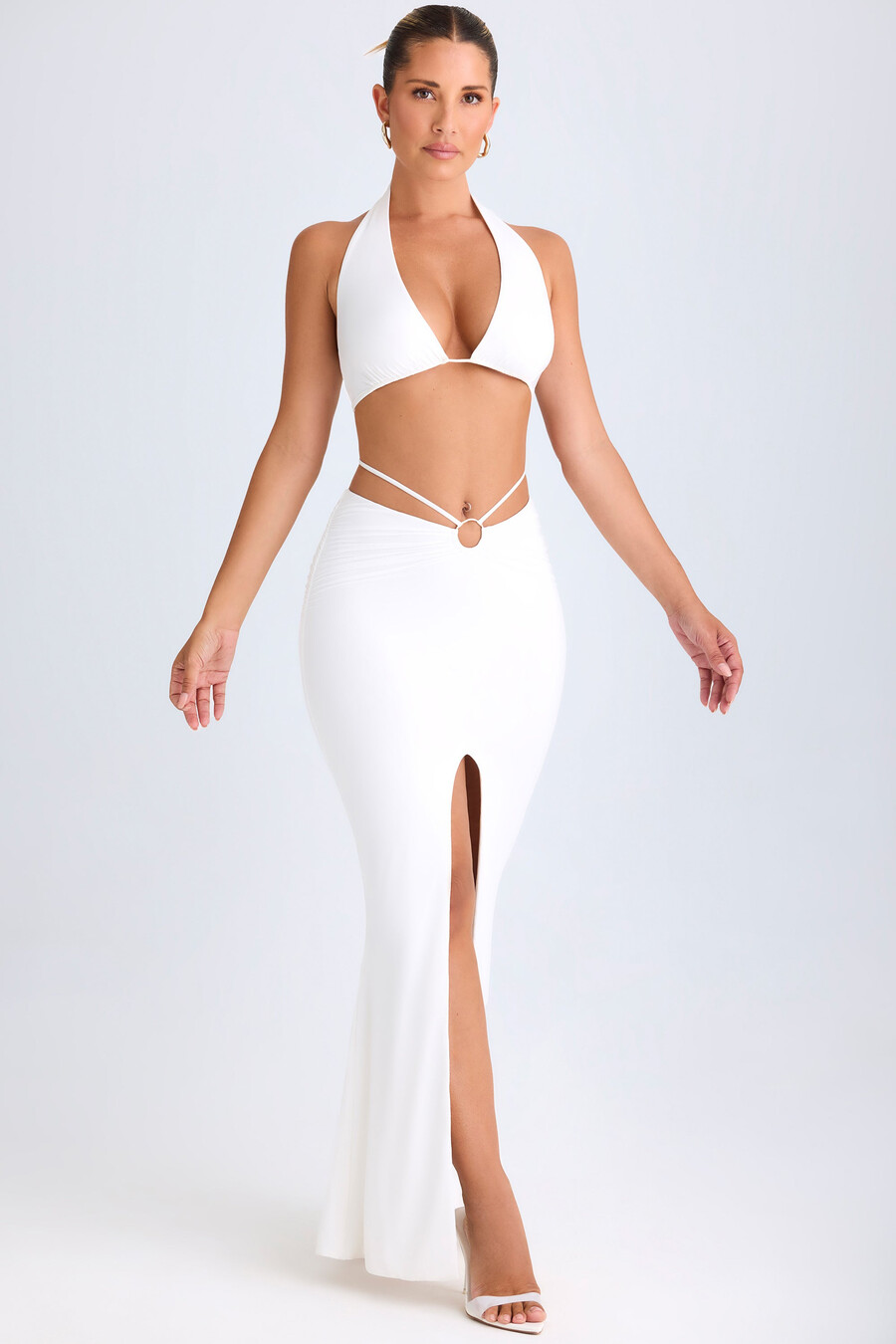 crop top με ντεκολτέ και βαθύ ντεκολτέ σε λευκό χρώμα